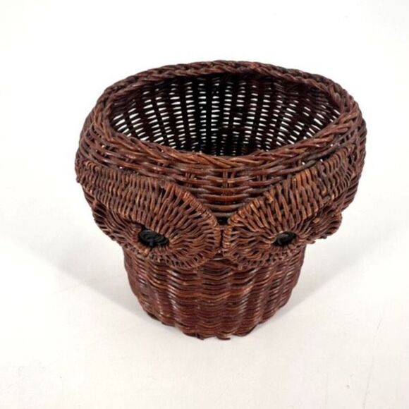 Vintage Wicker Rattan Woven Potpourri Basket Owl Collectible Adirondack Camp - Picture 5 of 11